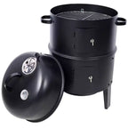 Fumoir à charbon Grills de fumage en bois Barbecue extérieur 16 pouces Fumoir vertical Grill barbecue portable pour le camping, noir