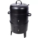 Fumoir à charbon Grills de fumage en bois Barbecue extérieur 16 pouces Fumoir vertical Grill barbecue portable pour le camping, noir