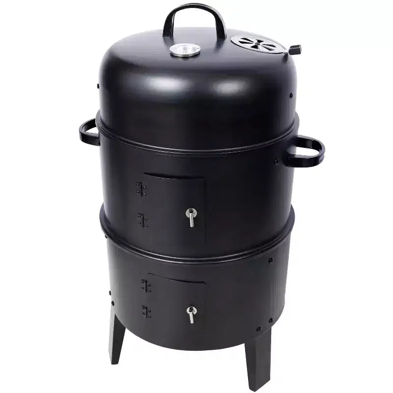 Fumoir à charbon Grills de fumage en bois Barbecue extérieur 16 pouces Fumoir vertical Grill barbecue portable pour le camping, noir