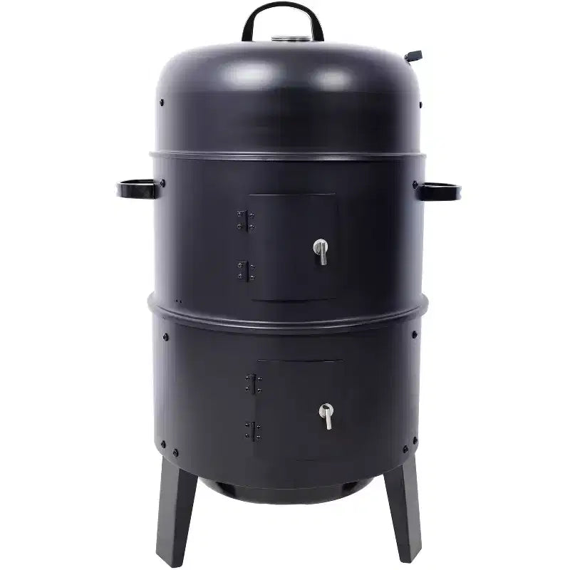 Fumoir à charbon Grills de fumage en bois Barbecue extérieur 16 pouces Fumoir vertical Grill barbecue portable pour le camping, noir