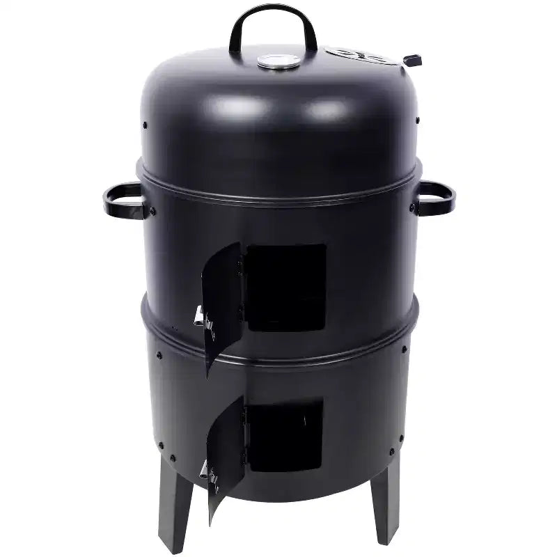 Fumoir à charbon Grills de fumage en bois Barbecue extérieur 16 pouces Fumoir vertical Grill barbecue portable pour le camping, noir