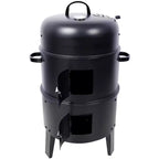 Fumoir à charbon Grills de fumage en bois Barbecue extérieur 16 pouces Fumoir vertical Grill barbecue portable pour le camping, noir