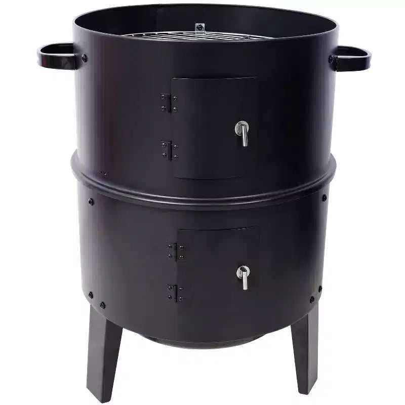 Fumoir à charbon Grills de fumage en bois Barbecue extérieur 16 pouces Fumoir vertical Grill barbecue portable pour le camping, noir