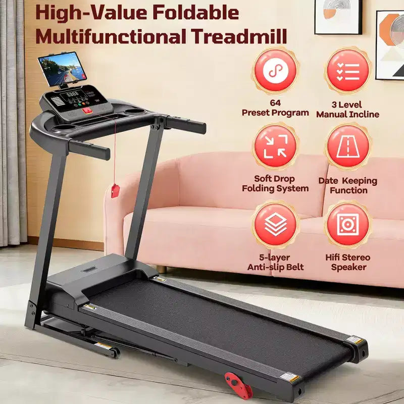 Tapis de course 4 en 1 en liquidation avec inclinaison de 12 %, tapis de course pliable portable pour la maison et le bureau, tapis de course silencieux de 3,5 CV