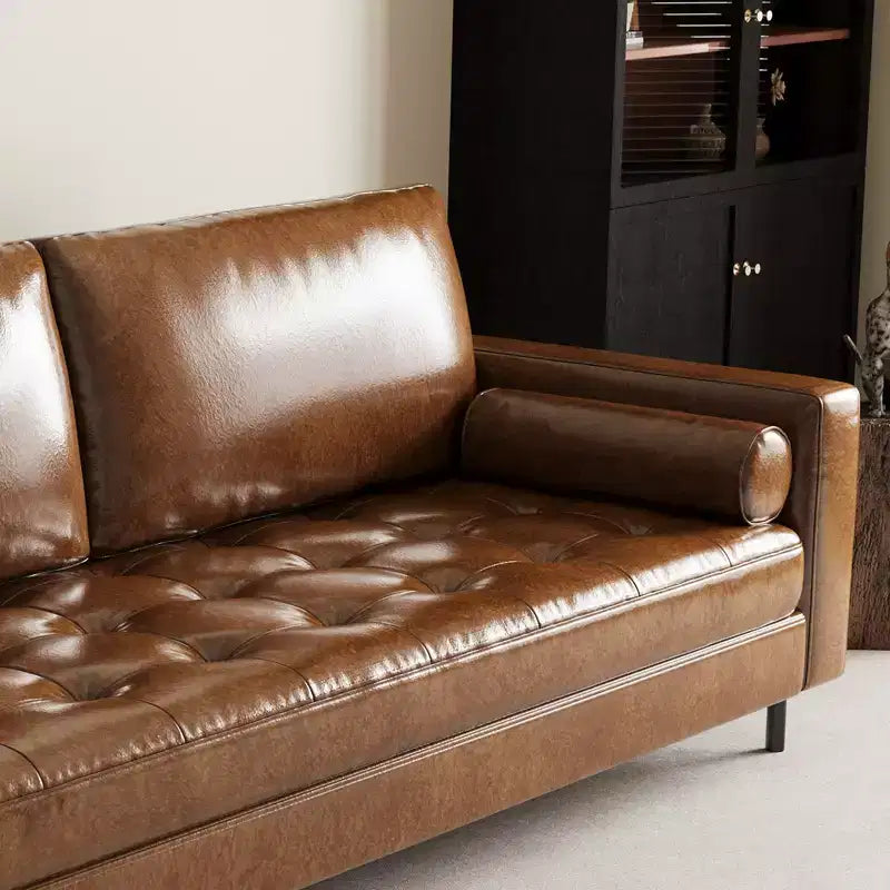 Luck Live Mid-Century Modern 80.31 Vintage High-End Oil-Waxed Leather Sofa with Solid Frame for Living Room