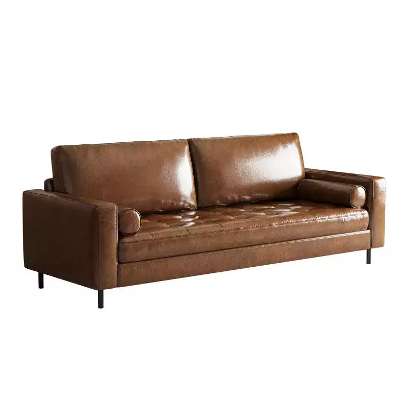 Luck Live Mid-Century Modern 80.31 Vintage High-End Oil-Waxed Leather Sofa with Solid Frame for Living Room