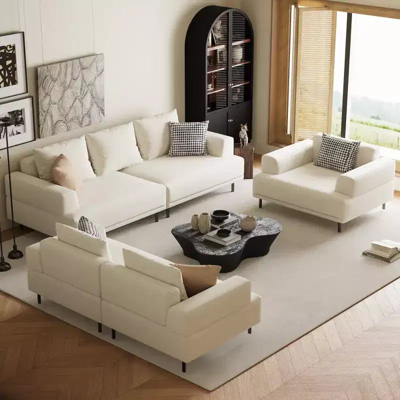 Luck Live Modern Breathable Cotton-Linen Fabric Sofa, couch,Solid Wood Frame, High-Elastic Sponge Seat Cushion Light Beige