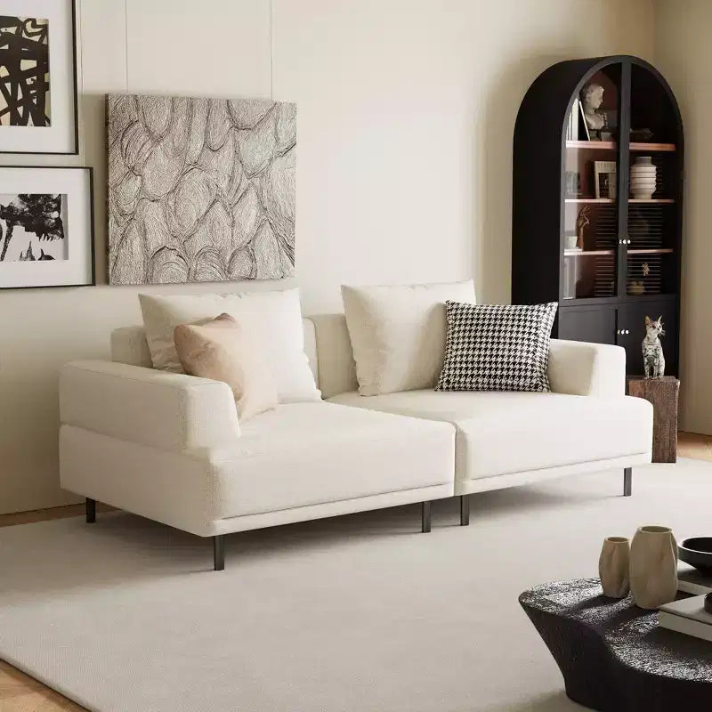 Luck Live Modern Breathable Cotton-Linen Fabric Sofa, couch,Solid Wood Frame, High-Elastic Sponge Seat Cushion Light Beige