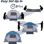 Tente de camping facile à monter pour 4-6 personnes, bleu clair, idéale pour la randonnée, le camping et les voyages en extérieur.