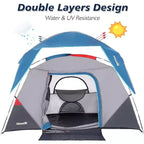 Tente de camping facile à monter pour 4-6 personnes, bleu clair, idéale pour la randonnée, le camping et les voyages en extérieur.