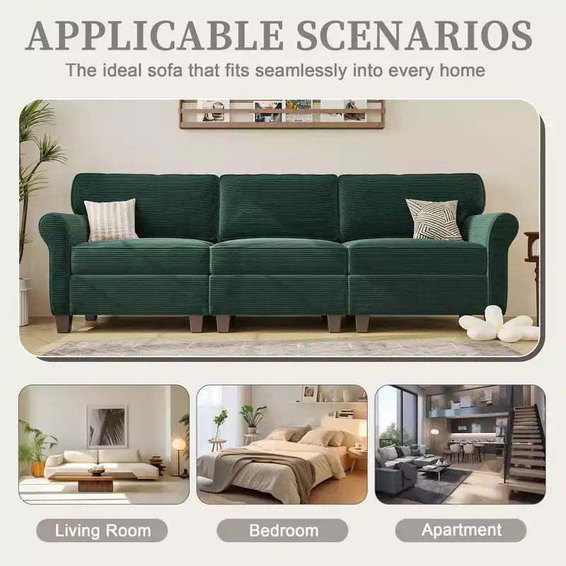Canapé 3 places en velours côtelé Oralie GDFStudio avec coussins amovibles et accoudoirs ergonomiques