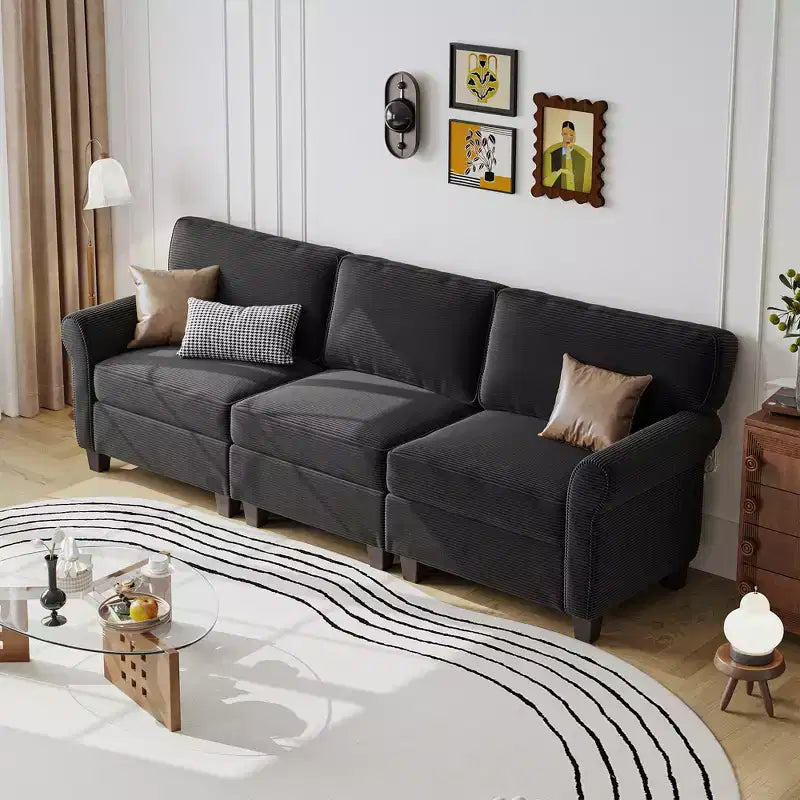 GDFStudio Oralie Corduroy 3-Seater Sofa with Removable Cushions and Ergonomic Armrests