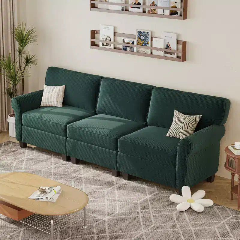 GDFStudio Oralie Corduroy 3-Seater Sofa with Removable Cushions and Ergonomic Armrests