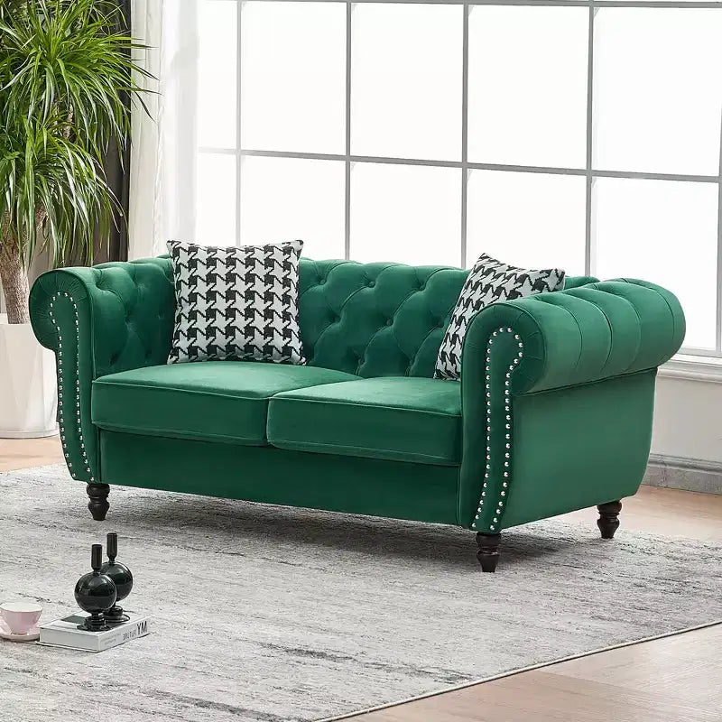 GDFStudio Jenifer Chesterfield Velvet Upholstered Sofa with Roll Armrest and Nailhead