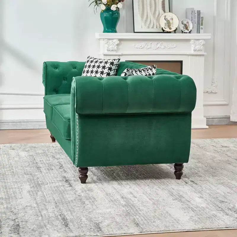 GDFStudio Jenifer Chesterfield Velvet Upholstered Sofa with Roll Armrest and Nailhead
