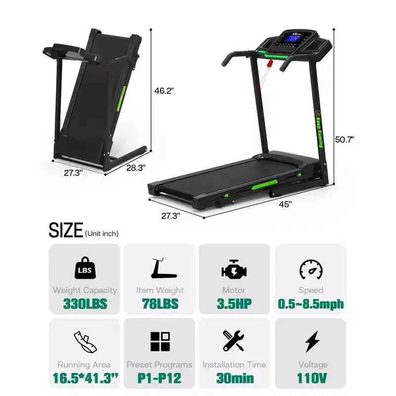 GDFStudio Velocity Folding Treadmill with LED Display and Manual Incline
