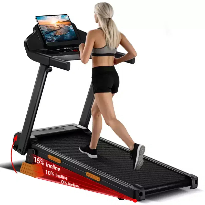 KikiBriz Treadmills for Home with Incline, 7-Layer Shock-Absorbing Foldable Treadmill with Led Screen & Handle Bar Up to Large Capacity