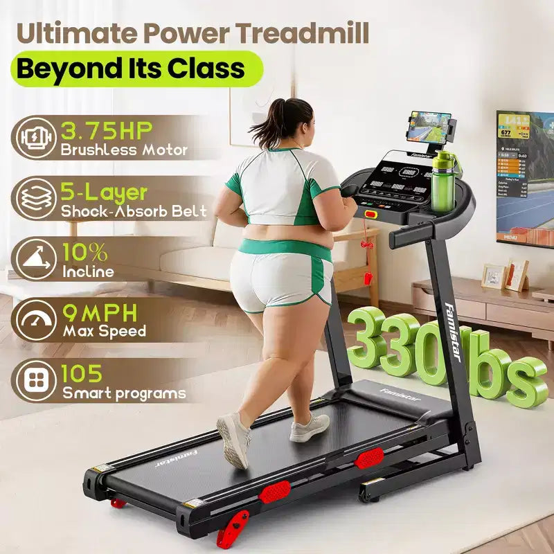 Tapis de course pliable en liquidation avec moteur puissant de 3,75 CV, inclinaison manuelle de 10 %, machine de course électrique avec contrôle intelligent par application, ceinture de course extra large