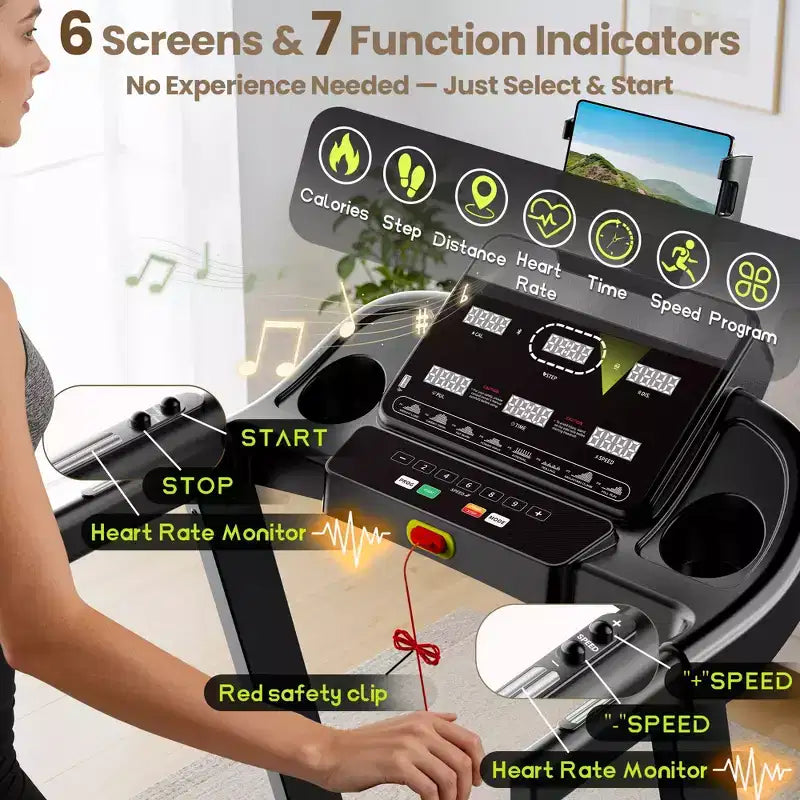 Tapis de course pliable 3,75 CV, inclinaison, vitesse maximale de 16 km/h, capacité de 145 kg, tapis roulant portable pour la marche et le jogging à domicile, 105 programmes, application intelligente, tapis de course d'exercice