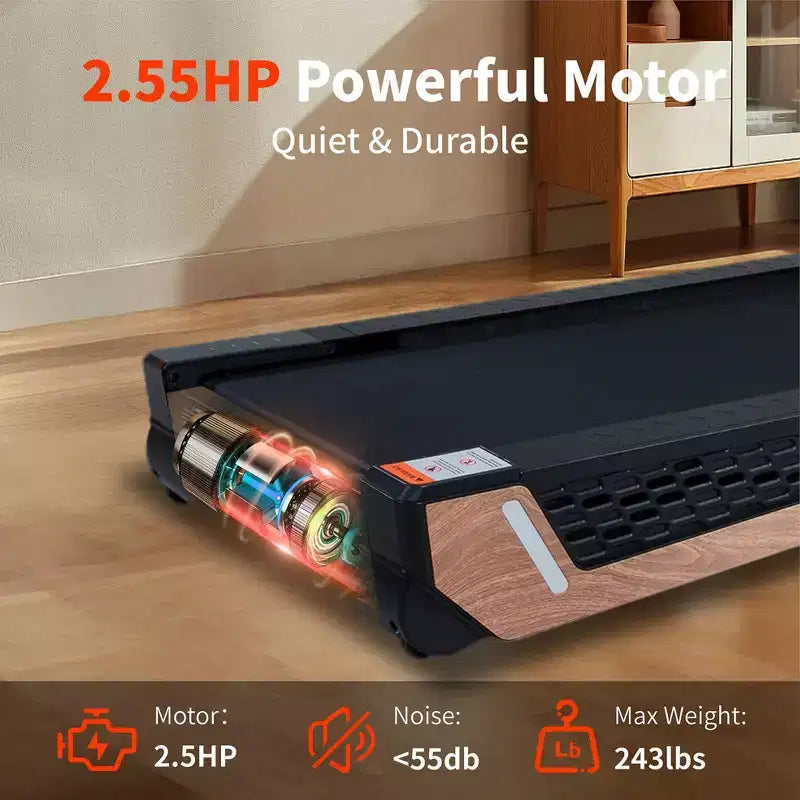 Tapis de marche portable inclinable 8 positions pour sous-bureau avec moteur de 2,55 CV, capacité de 100 kg, écran LED, design peu encombrant pour le bureau à domicile