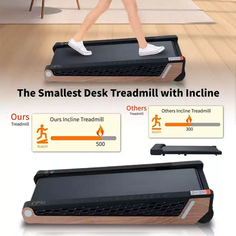 Tapis de marche portable inclinable 8 positions pour sous-bureau avec moteur de 2,55 CV, capacité de 100 kg, écran LED, design peu encombrant pour le bureau à domicile