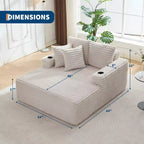 Canapé convertible 64" en velours côtelé avec accoudoir méridienne, porte-gobelets et oreillers, grand canapé confortable en mousse pour salon