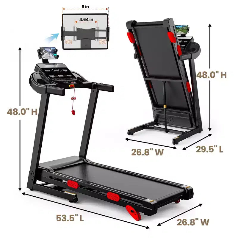 Tapis de course à moteur silencieux de 3,75 CV avec inclinaison, capacité de 150 kg, écran LED, 105 programmes et connectivité Bluetooth