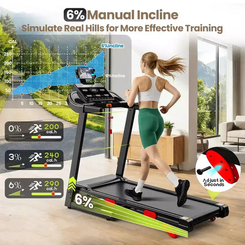 Tapis de course silencieux 3,75 CV avec inclinaison, vitesse de 1 à 16 km/h, capacité de 150 kg, écran LED et Bluetooth