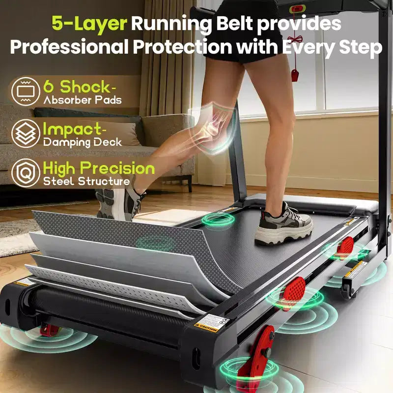 Tapis de course incliné 14,5 km/h, capacité de 150 kg, tapis de course pliable portable pour la maison, moteur 3,5 CV, tapis de course de jogging/marche avec contrôle par application, 105 programmes