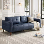 Canapé 3 places moderne en similicuir de 210 cm, canapé profond avec accoudoirs larges, coussins de dossier et 2 oreillers pour le salon et le bureau