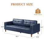 Canapé 3 places moderne en similicuir de 210 cm, canapé profond avec accoudoirs larges, coussins de dossier et 2 oreillers pour le salon et le bureau