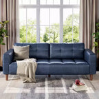 Canapé 3 places moderne en similicuir de 210 cm, canapé profond avec accoudoirs larges, coussins de dossier et 2 oreillers pour le salon et le bureau