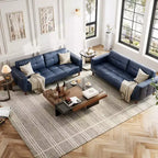 Canapé 3 places moderne en similicuir de 210 cm, canapé profond avec accoudoirs larges, coussins de dossier et 2 oreillers pour le salon et le bureau