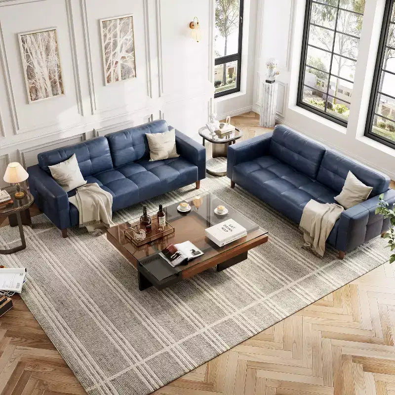 Canapé 3 places moderne en similicuir de 210 cm, canapé profond avec accoudoirs larges, coussins de dossier et 2 oreillers pour le salon et le bureau