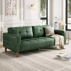 Canapé 3 places moderne en similicuir de 210 cm, canapé profond avec accoudoirs larges, coussins de dossier et 2 oreillers pour le salon et le bureau