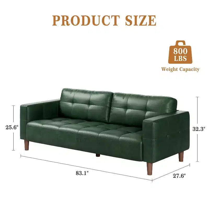 Canapé 3 places moderne en similicuir de 210 cm, canapé profond avec accoudoirs larges, coussins de dossier et 2 oreillers pour le salon et le bureau