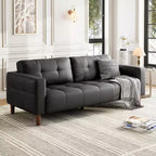 Canapé 3 places moderne en similicuir de 210 cm, canapé profond avec accoudoirs larges, coussins de dossier et 2 oreillers pour le salon et le bureau