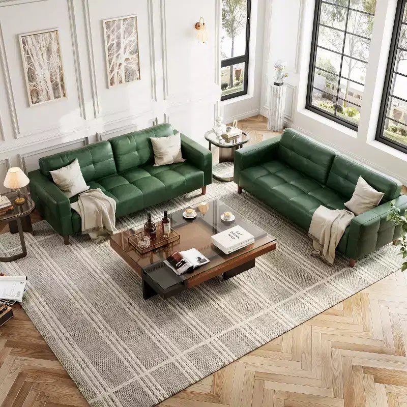 Canapé 3 places moderne en similicuir de 210 cm, canapé profond avec accoudoirs larges, coussins de dossier et 2 oreillers pour le salon et le bureau