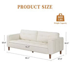 Canapé 3 places moderne en similicuir de 210 cm, canapé profond avec accoudoirs larges, coussins de dossier et 2 oreillers pour le salon et le bureau