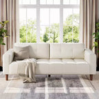 Canapé 3 places moderne en similicuir de 210 cm, canapé profond avec accoudoirs larges, coussins de dossier et 2 oreillers pour le salon et le bureau