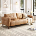 Canapé 3 places moderne en similicuir de 210 cm, canapé profond avec accoudoirs larges, coussins de dossier et 2 oreillers pour le salon et le bureau