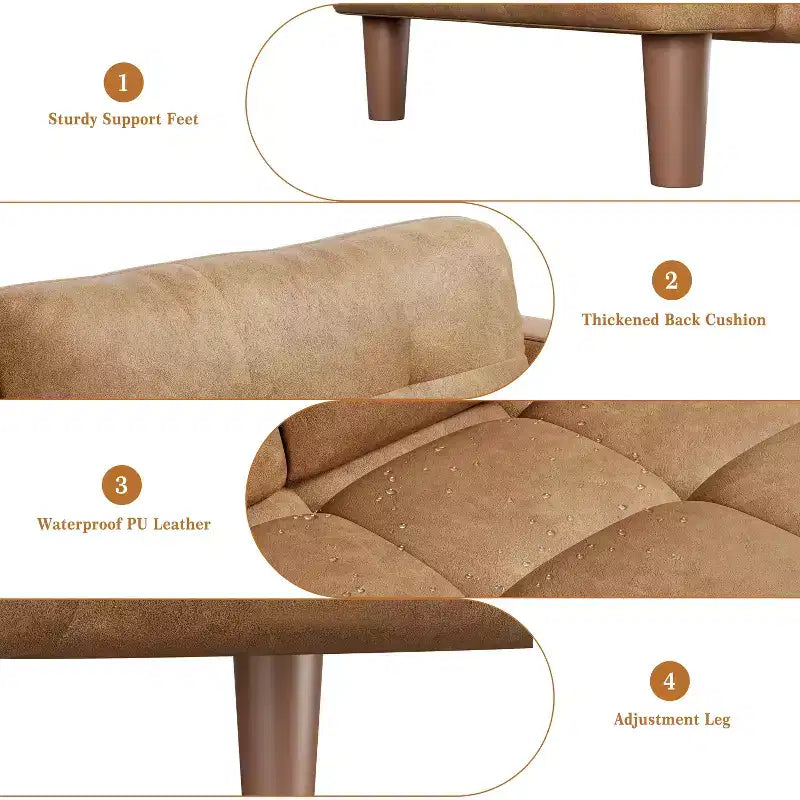 Canapé 3 places moderne en similicuir de 210 cm, canapé profond avec accoudoirs larges, coussins de dossier et 2 oreillers pour le salon et le bureau