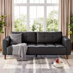 Canapé 3 places moderne en similicuir de 210 cm, canapé profond avec accoudoirs larges, coussins de dossier et 2 oreillers pour le salon et le bureau