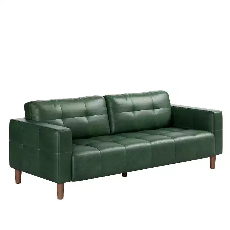 83in Modern Faux Leather 3-Seater Sofa, Deep Seating Couch with Wide Arms, Back Cushions and 2 Pillows for Living Room and Office
