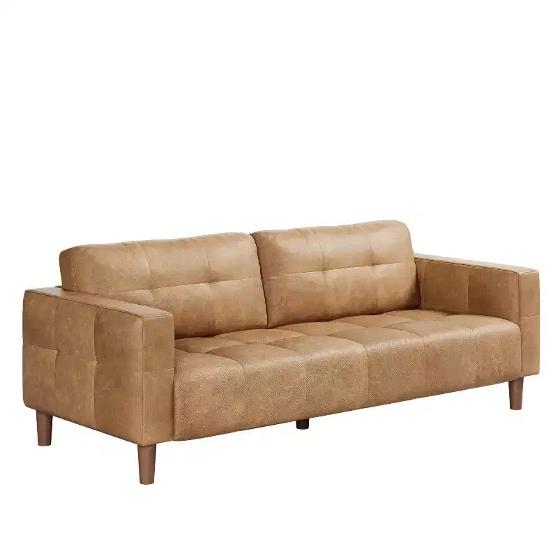 83in Modern Faux Leather 3-Seater Sofa, Deep Seating Couch with Wide Arms, Back Cushions and 2 Pillows for Living Room and Office