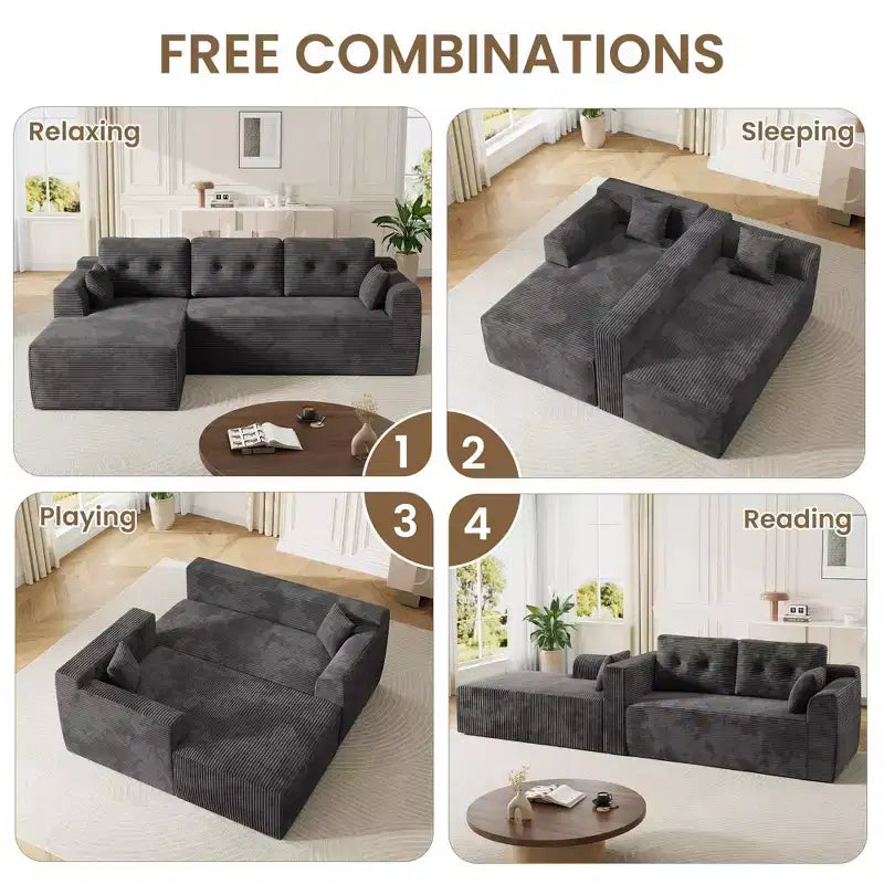 Canapé modulable de 266 cm pour salon, canapé modulaire avec assise profonde, canapé sans assemblage nécessaire avec méridienne en L
