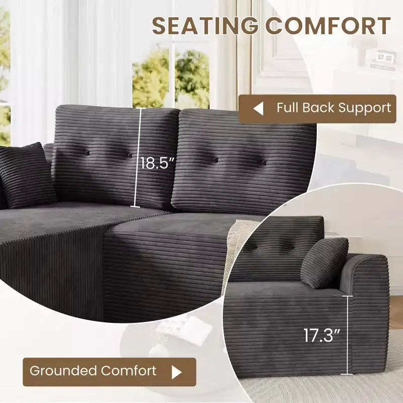 Canapé modulable de 266 cm pour salon, canapé modulaire avec assise profonde, canapé sans assemblage nécessaire avec méridienne en L