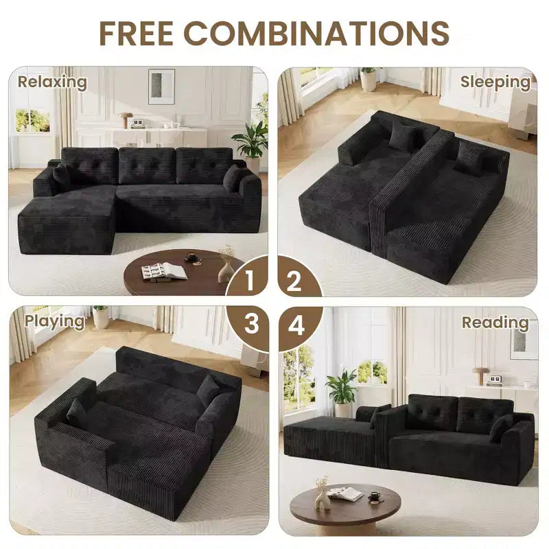 Canapé modulable de 266 cm pour salon, canapé modulaire avec assise profonde, canapé sans assemblage nécessaire avec méridienne en L