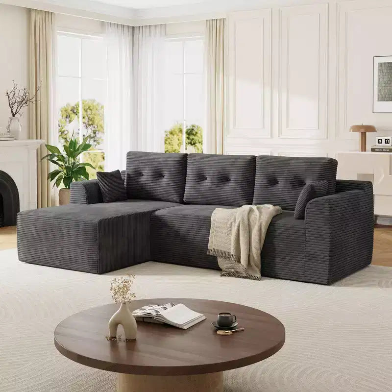 Canapé modulable de 266 cm pour salon, canapé modulaire avec assise profonde, canapé sans assemblage nécessaire avec méridienne en L