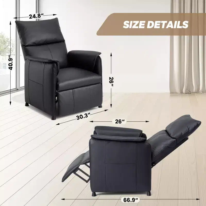 Massage Recliner Chair with Heat, PU Leather Lounge Chair with Vibration Massage Points, Modern Single Sofa for Living Room, Bedroom, Black